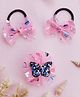 Knotty Ribbons Set of 3 Butterfly & Bow Applique Detailed Alligator Hair Clip & Rubber Bands - Pink