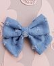 Knotty Ribbons Bow Designed Distressed Alligator Hair Clip - Blue