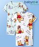 Babyoye Disney Interlock Knit Half Sleeves Romper with Winnie the Pooh Print Pack of 2 - Light Green & White
