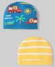 Babyhug 100% Cotton Interlock Knit Caps With Stripes & Tropical Theme Pack Of 2 Yellow & Blue - Diameter 17 cm