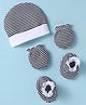 Ben Benny 100% Cotton Knit Cap Mitten & Booties Set with Stripes Design Black & White - Diameter 9 cm