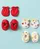 Ben Benny 100% Cotton Knit Mitten Booties With Floral Print Pack Of 2 - Red & White