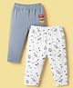 Ben Benny 100% Cotton Knit Full Length Leggings With Space Theme & Text Print Pack Of 2 - White & Light Blue