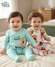 Babyoye Disney Interlock Knit Full Sleeves Front Open Footed Sleep Suits with Winnie the Pooh Graphics Pack of 2 - White & Sea Green