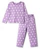 Kookie Kids Single Jersey Knit Full Sleeves Co-ords Night Suit with Polka Dot Print - Lavender