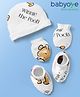 Babyoye Disney 100% Cotton Cap Mittens & Booties Set With Winnie The Pooh Print White - Diameter 11.5 Cm