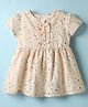 Teddy Cotton Woven Half Sleeves Frock with Floral Print & Frill Detailing - Peach