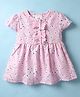 Teddy Cotton Woven Half Sleeves Frock with Floral Print & Frill Detailing - Pink