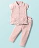 Teddy Cotton Knit Front Open Half Sleeves Co-ords Night Suit With Cat Print - Light Pink
