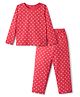 Kookie Kids Single Jersey Knit Full Sleeves Co-ords Night Suit with Heart Print - Red