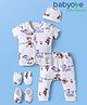 Babyoye Disney 100% Cotton Half Sleeve Jhabla Dipper Leggings Cap Mittens & Booties Set With Winnie The Pooh - White