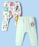 Babyoye Disney Interlock Knit Full Length Diaper Leggings With Disney Princess Graphics Pack Of 2 - White & Light Green
