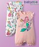 Babyoye Disney Interlock Knit Frill Sleeve Rompers with Disney Princess Graphics Pack of 2 - White & Peach