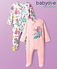 Babyoye Disney Interlock Knit Full Sleeves Footed Sleep Suits With Disney Princess Graphics Pack of 2 - White & Light Pink