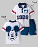 Ollington St. Disney Single Jersey Knit Oversize Drop Shoulder Half Sleeves Polo T-Shirt and Shorts Set with Front and Back Mickey Mouse Graphics - White & Navy Blue