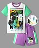 Ollington St. Disney Single Jersey Knit Half Sleeve T-shirt & Shorts With Mickey Mouse Graphics - Purple & Green