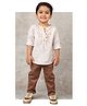 LITTLE COLLARS Cotton Full Sleeves Abstract Embroidered Shirt & Trousers Set - Fawn