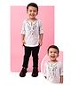LITTLE COLLARS Cotton Full Sleeves Abstract Embroidered Shirt & Trousers Set - Grey