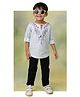 LITTLE COLLARS Cotton Full Sleeves Abstract Embroidered Shirt & Trousers Set - Sky Blue