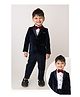 LITTLE COLLARS Shiny Velvet Full Sleeves Dots Printed Tuxedo With Pant Shirt & Bow Set - Blue