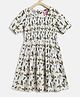 Tales & Stories Rayon Half Sleeves Floral Printed Pleated Dress - Off White