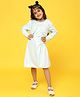 Tales & Stories Knit Full Sleeves Solid Dress With Fur Detailed Jacket Set - Sky Blue