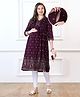 Bella Mama Woven Three Fourth Sleeves Maternity Kurta With Border At Neck & Pocket Floral Print - Wine