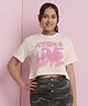 Lil Tomatoes Cotton Jersey Half Sleeves Attitude & Love Text Printed Crop Top - Cream