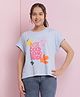Lil Tomatoes Cotton Jersey Half Sleeves Ice Cold Lemonade Text Puff Printed Top - Blue