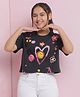Lil Tomatoes Cotton Jersey Half Sleeves Heart Printed Crop Top - Charcoal