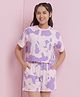 Lil Tomatoes Cotton Knit Half Sleeves Colour Blocked Printed Tee & Coordinating Shorts Set - Lilac