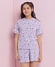 Lil Tomatoes Cotton Jersey Knit Half Sleeves Floral Printed Coordinating Night Suit Set - Lilac