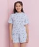 Lil Tomatoes Cotton Jersey Knit Half Sleeves Floral Printed Coordinating Night Suit Set - Blue