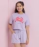 Lil Tomatoes Cotton Jersey Knit Half Sleeves Crab Printed & Striped Night Suit Set - Lilac