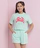 Lil Tomatoes Cotton Jersey Knit Half Sleeves Crab Printed & Striped Night Suit Set - Light Green