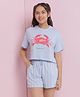 Lil Tomatoes Cotton Jersey Knit Half Sleeves Crab Printed & Striped Night Suit Set - Blue