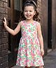 Kookie Kids Single Jersey Knit Sleeveless Frock with Floral Print - White & Pink