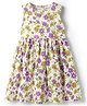 Kookie Kids Single Jersey Knit Sleeveless Frock with Floral Print - White & Purple