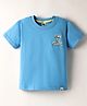 Teddy Sinker Knit Half Sleeves T-Shirt with Text Print - Royal Blue