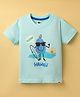 Teddy Sinker Knit Half Sleeves T-Shirt with Beach Theme Print - Aqua Blue