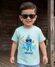 Teddy Sinker Knit Half Sleeves T-Shirt with Beach Theme Print - Aqua Blue