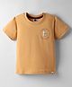 Teddy Sinker Knit Half Sleeves T-Shirt with Beach Theme Print - Tan
