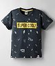 Teddy Sinker Knit Half Sleeves T-Shirt with Text Print - Navy Blue