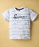 Teddy Sinker Knit Half Sleeves T-Shirt with Beach Theme Print - White
