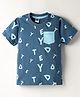 Teddy Sinker Knit Half Sleeves T-Shirt with Alphabet Print - Navy Blue