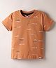 Teddy Sinker Knit Half Sleeves T-Shirt with Text Print - Light Brown