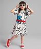 Ollington St. Cotton Knit Printed Half Sleeves Dress With Belt - White