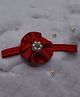 BABY Charm Satin Floral Applique Detailed & Pearls Embellished Headband - Red
