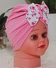 BABY Charm Bow Applique Detailed Floral Designed Turban Cap - Baby Pink- 1 to 10 Years