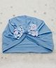BABY Charm Bow Applique Detailed & Floral Designed Turban Cap - Sky Blue- 1 to 10 Years